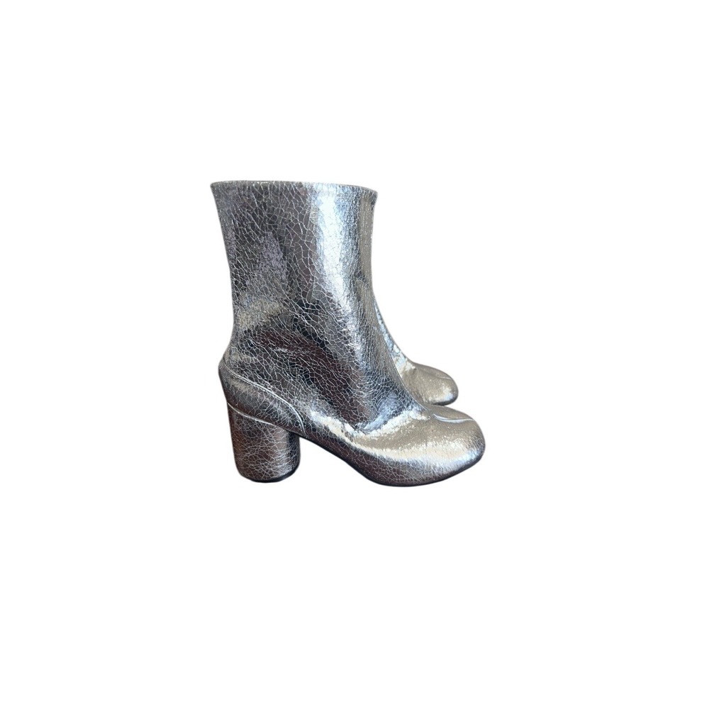NEW Report Silver Metallic Platform Boots Womens 7.6 Split Toe Block Heel‎ Zip